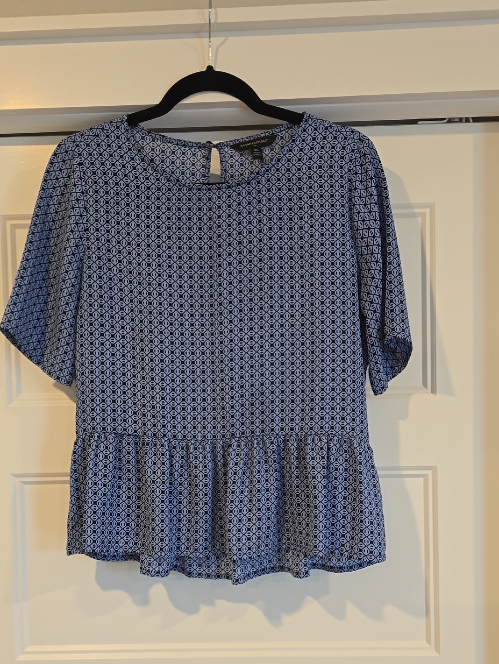 Banana Republic Navy and White Geometric Peplum Blouse